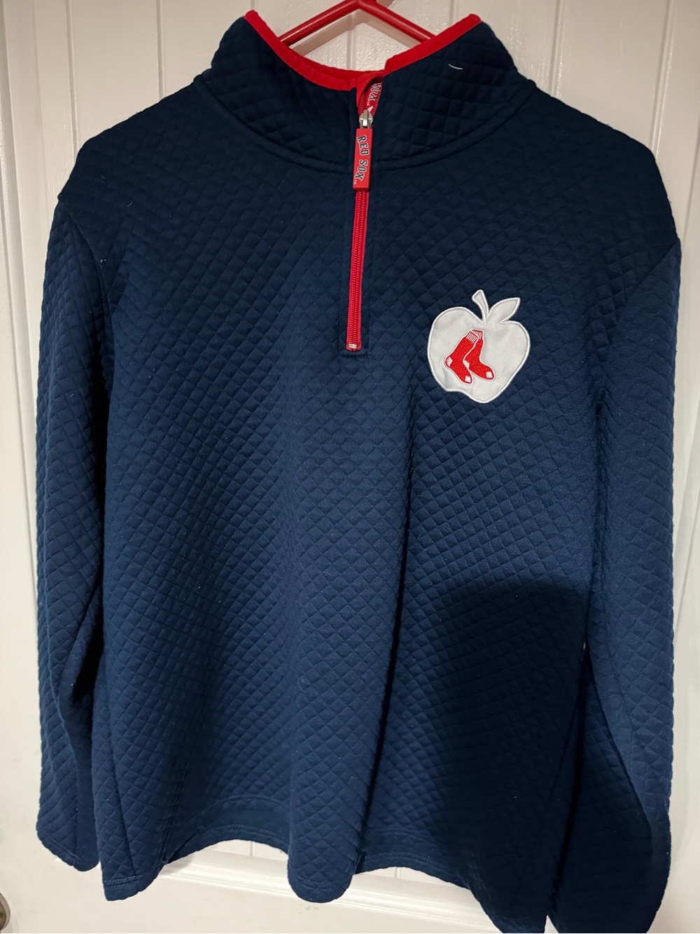 Ladies Educator appreciation Navy Quilted V-Neck Pullover with Red Trim
